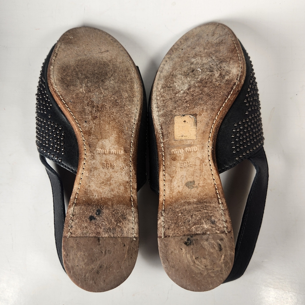 MIU MIU Women's Carousel Sandal Size 38.5 / 8 Black Studded Leather Luxury Shoe - Picture 6 of 10
